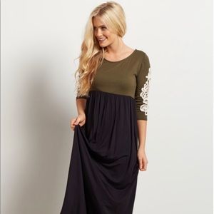 Pinkblush olive/black crochet sleeve dress